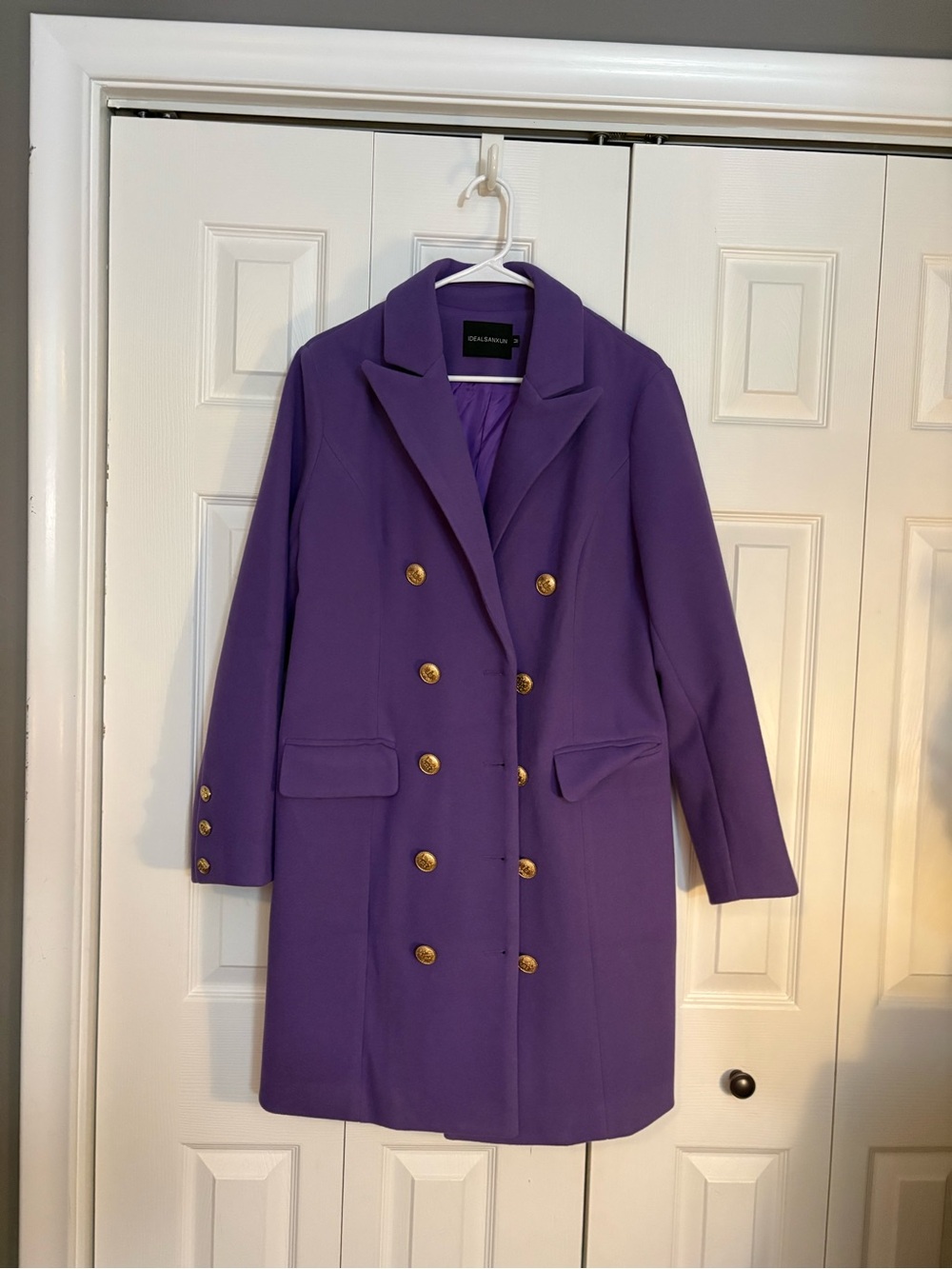 Purple Double-Breasted Gold-Button Pea Coat